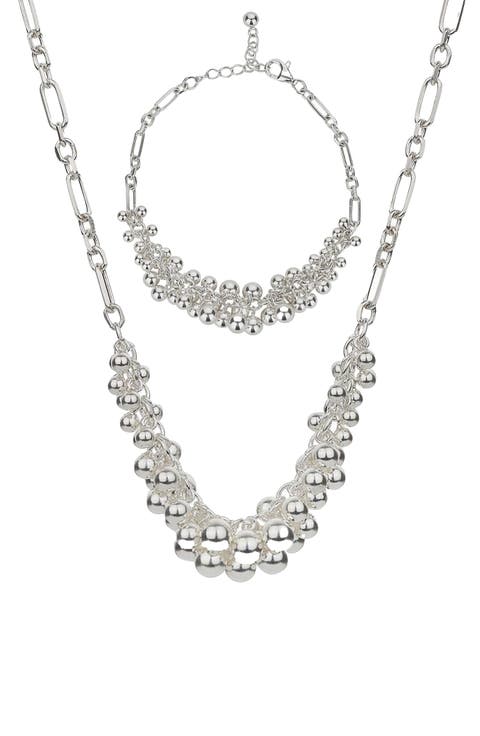 Sterling Silver Vivienne Statement Bouquet Chain Necklace & Bracelet Set