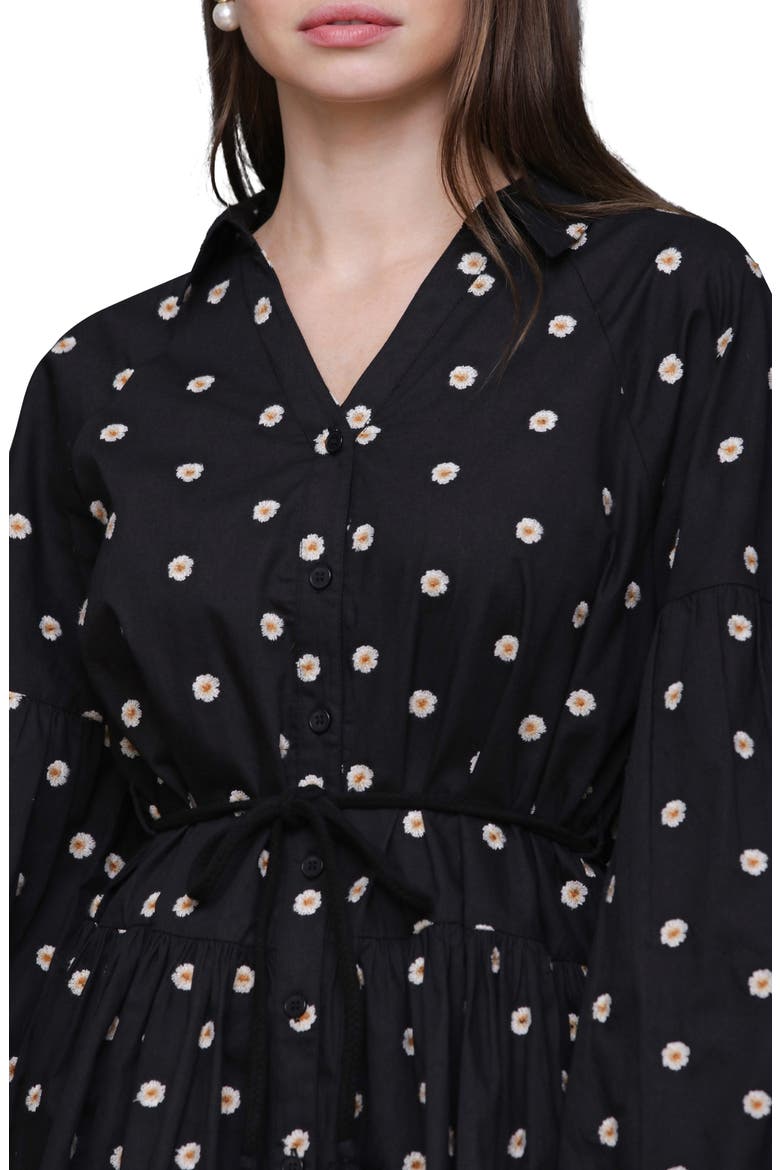 Embroidered Long Sleeve Babydoll Mini Shirtdress, Alternate, color, BLACK DAISY EMBROIDE