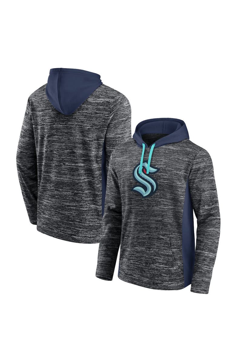 FANATICS Men's Fanatics Branded Charcoal/Deep Sea Blue Seattle Kraken Instant Replay Space-Dye Pullover Hoodie, Main, color, 