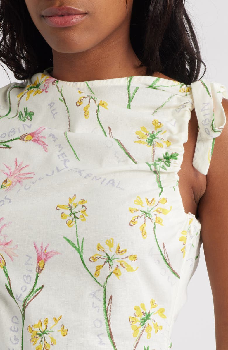 Topshop Floral Tie Strap Linen Minidress, Alternate, color, White Multi