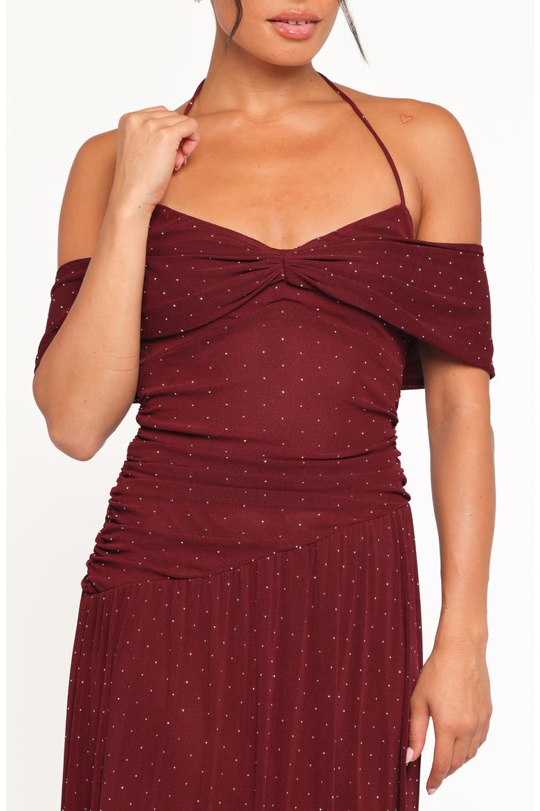 Mayven Dot Halter Neck Gown, Alternate, color, BURGUNDY