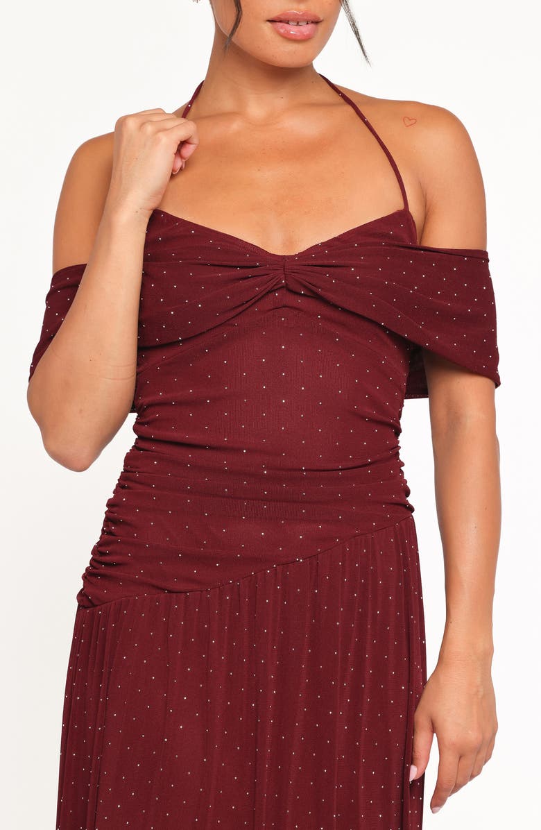 Petal & Pup Mayven Dot Halter Neck Gown, Alternate, color, Burgundy