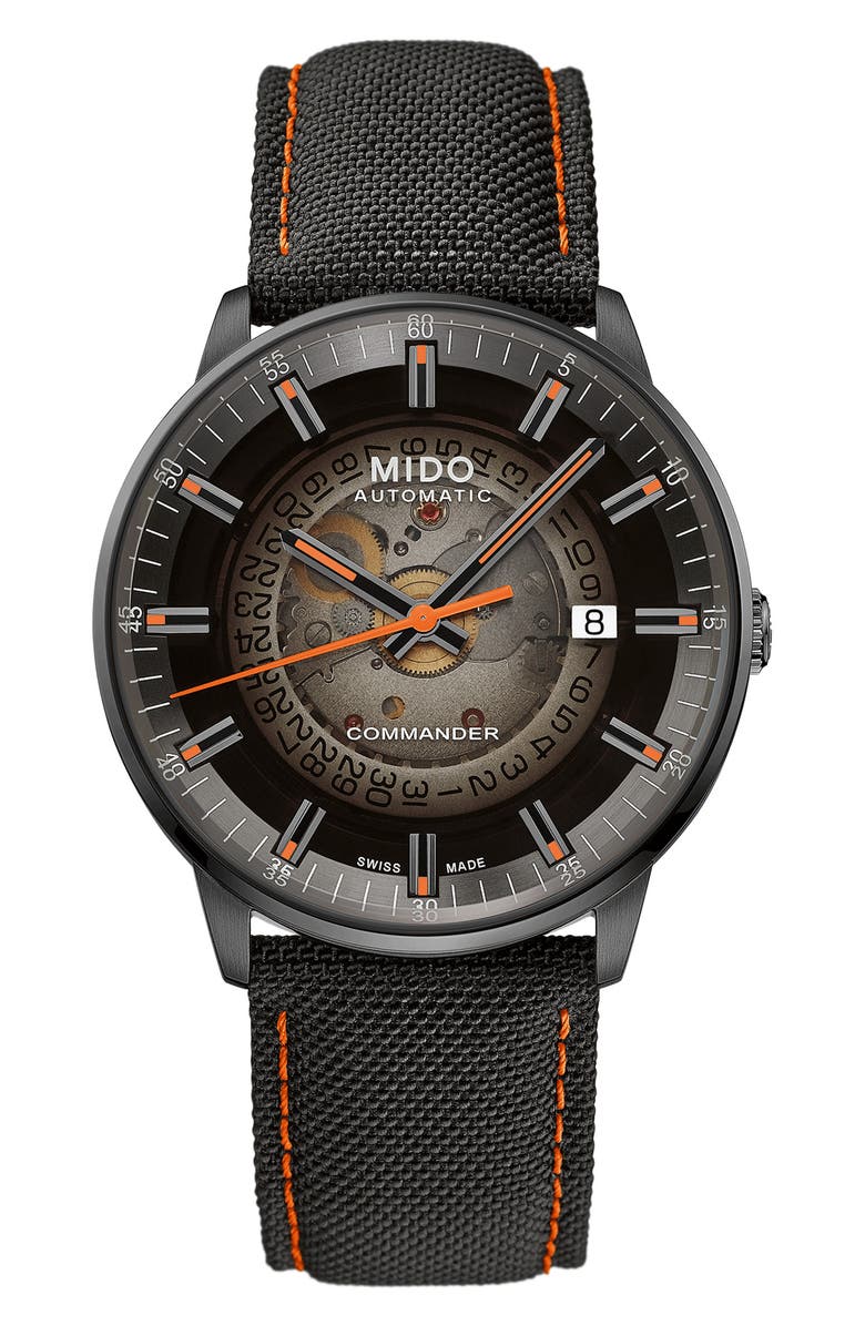 MIDO Commander Gradient Skeletal Automatic Canvas Strap Watch, 40mm, Main, color,