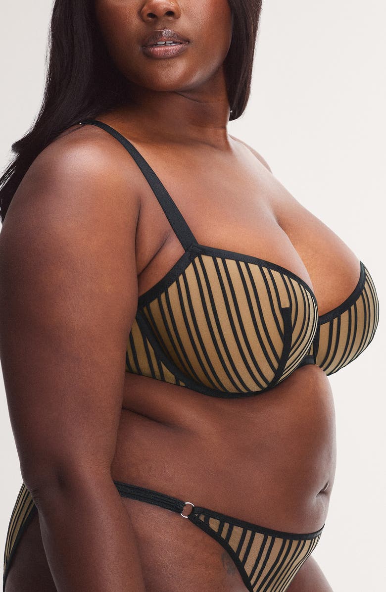 SAVAGE X FENTY Strappy Hour Lightly Lined Semi-Demi Bra, Alternate, color, Black Caviar