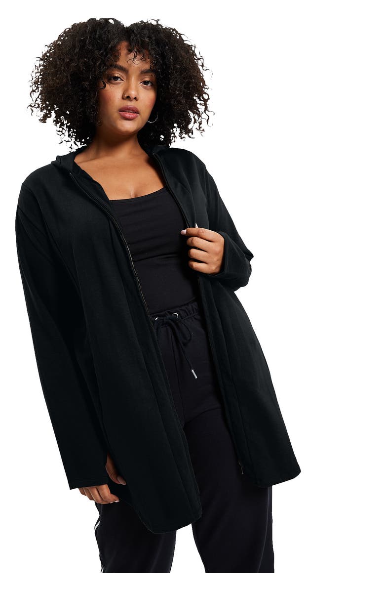 June + Vie Zip-Up French Terry Hoodie, Main, color, Black