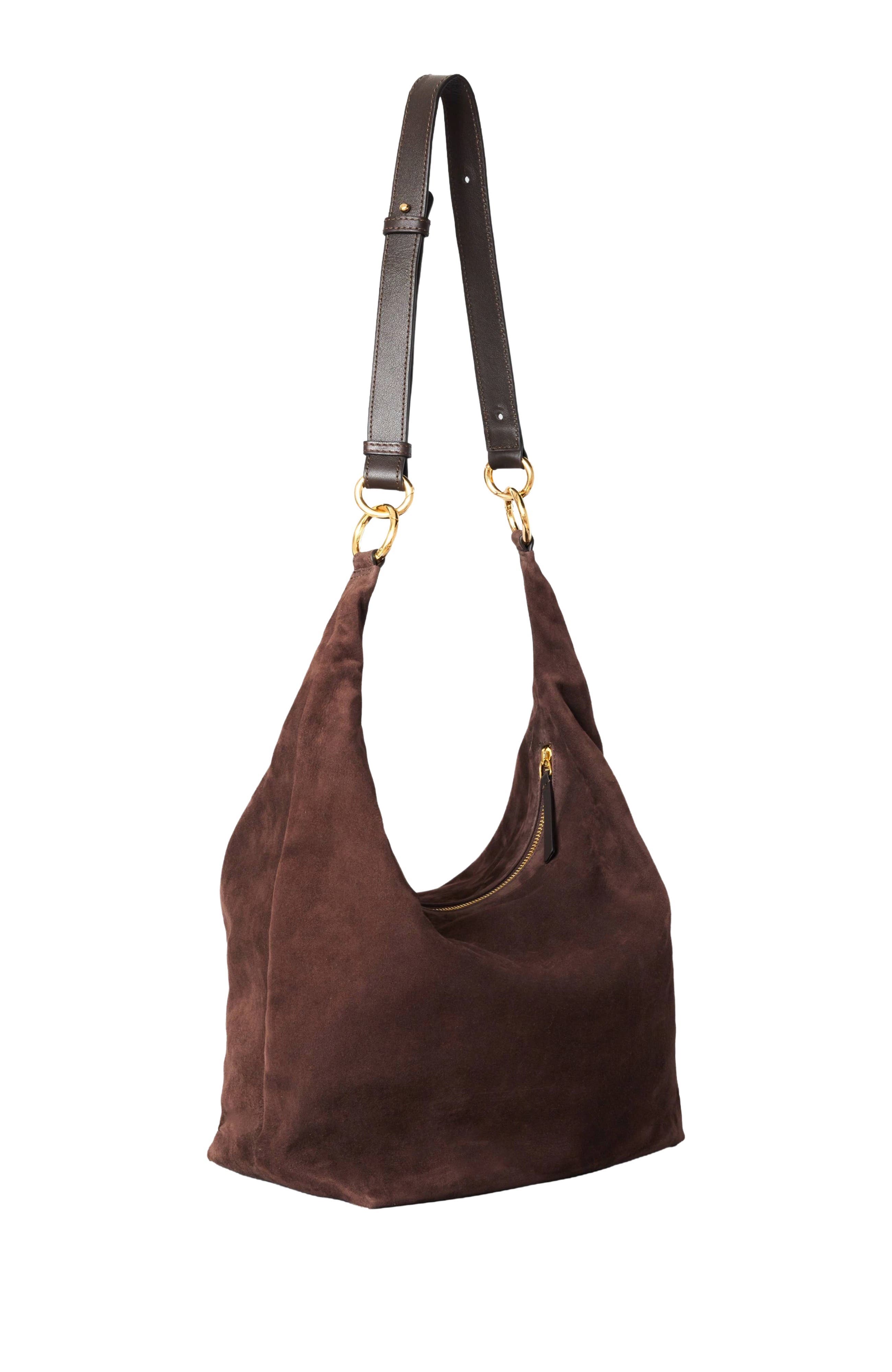 Leather Convertible Hobo Ring Bag, Alternate, color, Chocolate Suede