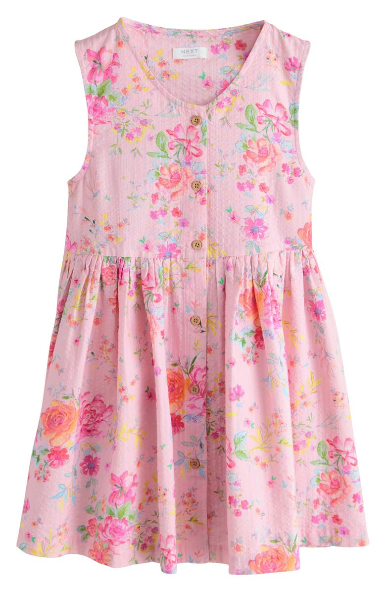 NEXT Kids' Floral Sleeveless Cotton Dress, Main, color, Pink