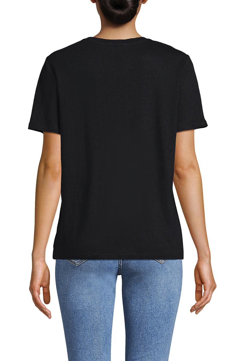 Lands' End Short Sleeve Linen Blend V-Neck Tee, Alternate, color, Black