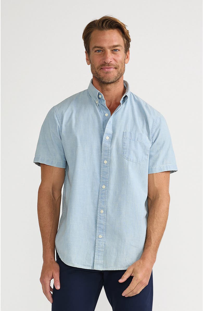 Lands' End Short Sleeve Button Down Chambray Shirt, Main, color, Light Indigo Chambray