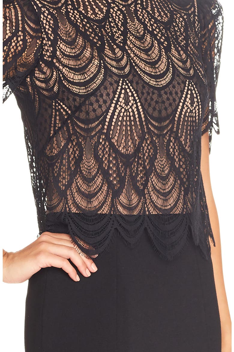 Ramona Lace Popover Bodice Trumpet Gown, Alternate, color, BLACK