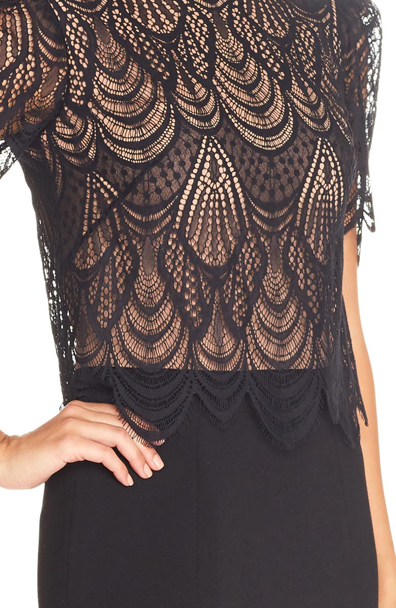 Dress the Population Ramona Lace Popover Bodice Trumpet Gown, Alternate, color,