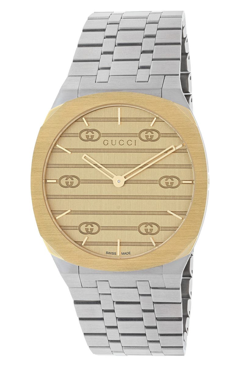 Gucci 25H Two-Tone Stainless Steel Bracelet Watch, 34mm, Main, color, 