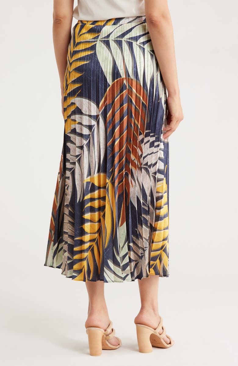 T Tahari Pleated Satin Skirt, Alternate, color, Island Palm Print