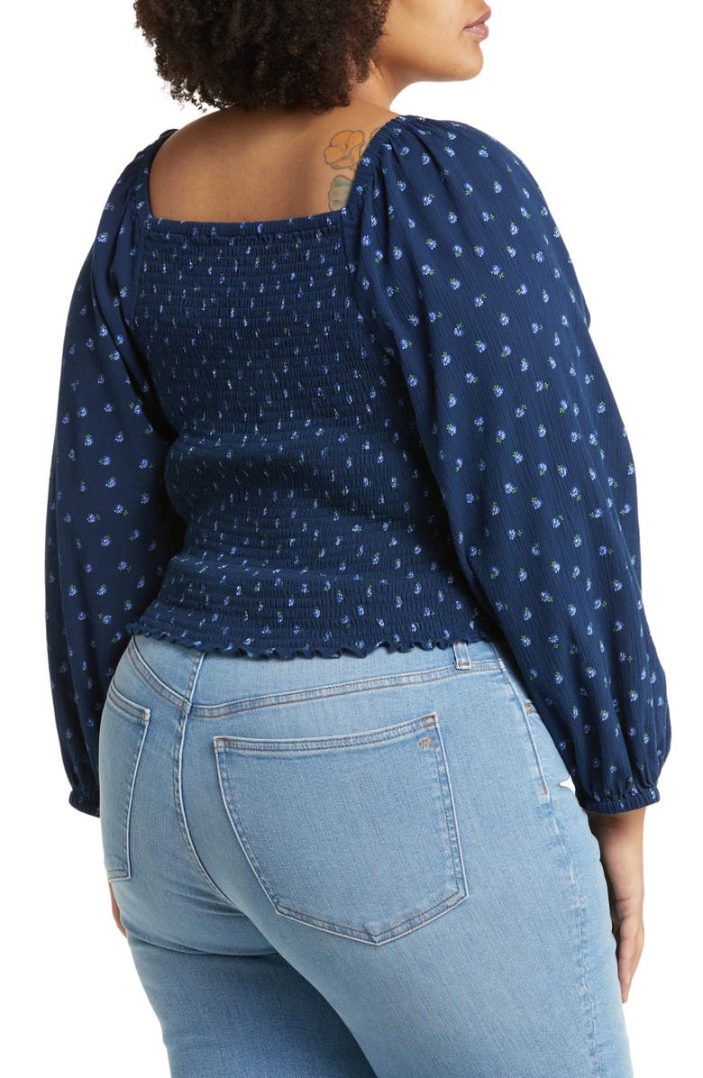 Madewell Lucie Floral Smocked Top, Alternate, color, Classic Indigo