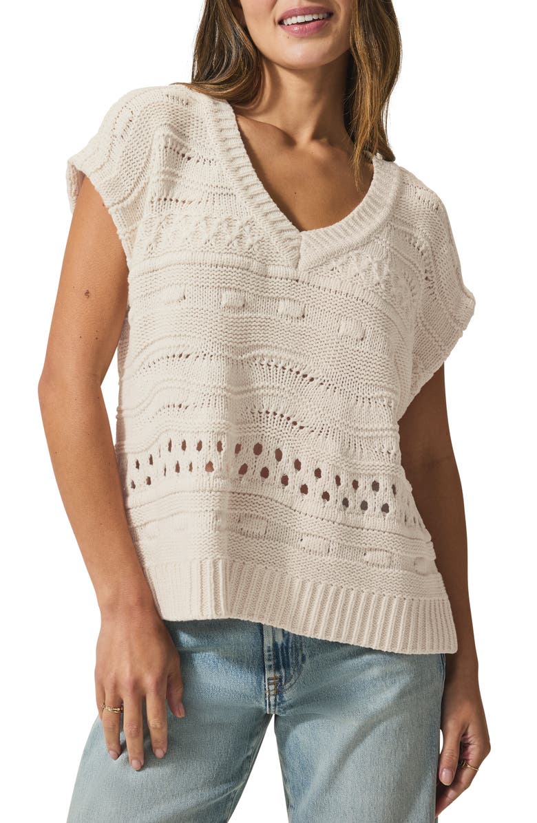 Splendid Brynna Open Stitch V-Neck Sweater, Main, color, Moonstone