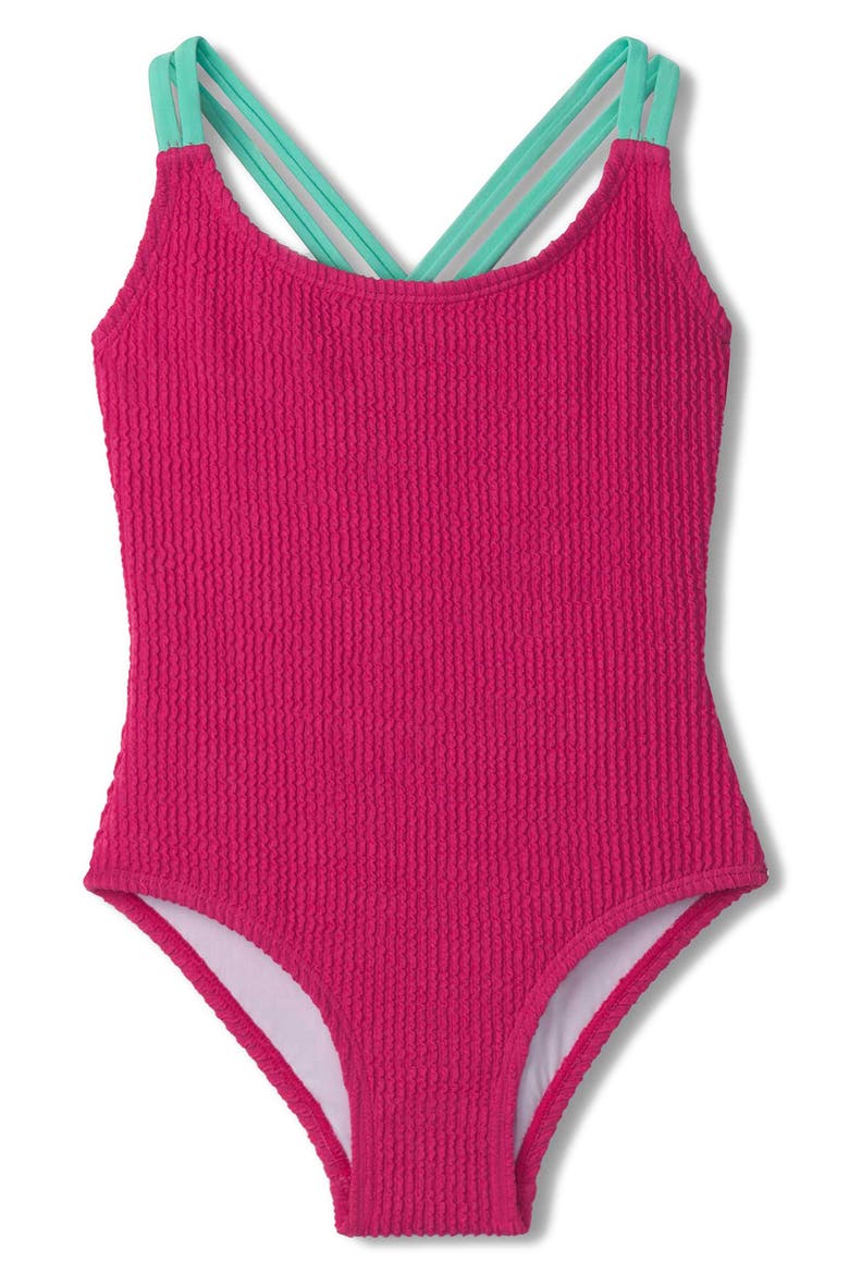 Kids' Fuchsia Purple Crisscross One-Piece Swimsuit, Main, color, PINK