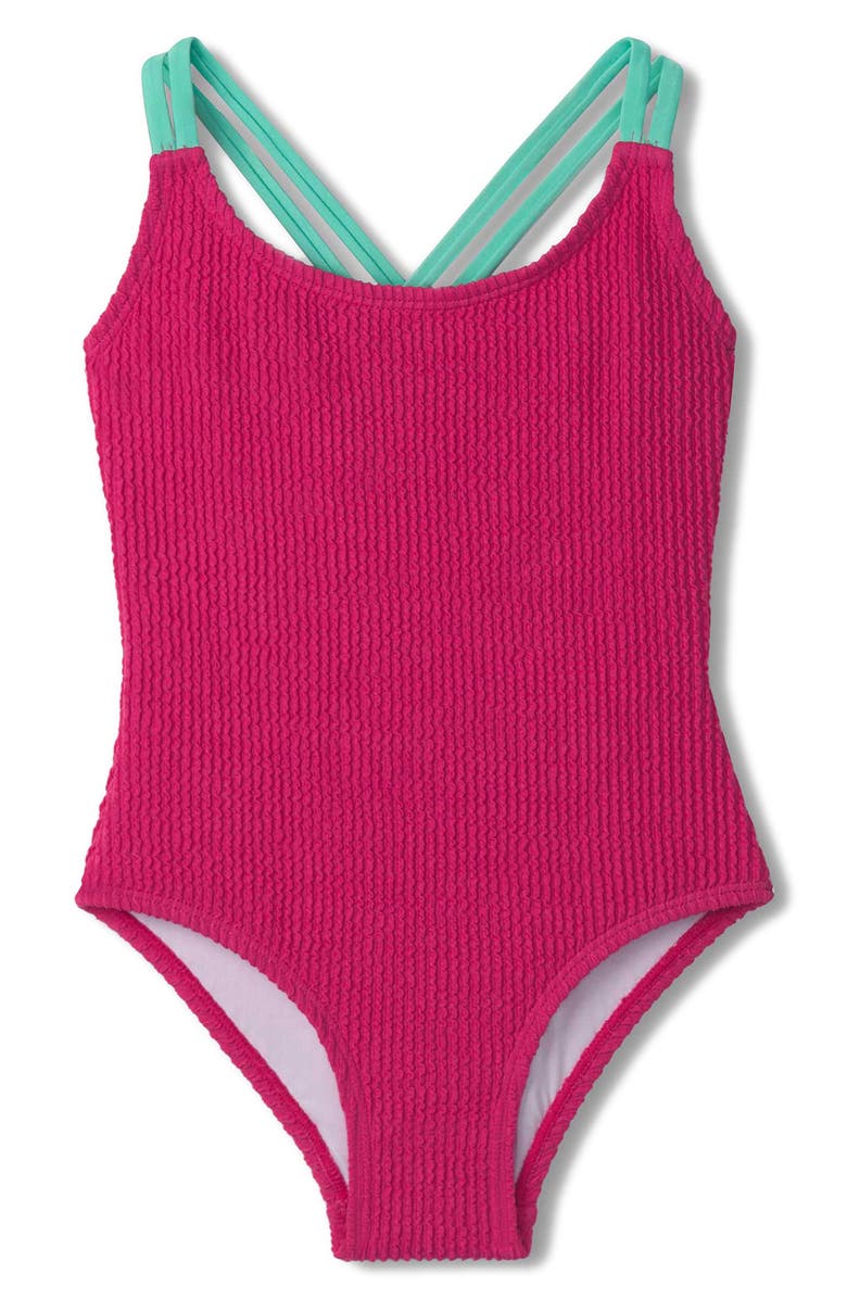 Hatley Kids' Fuchsia Purple Crisscross One-Piece Swimsuit, Main, color, 