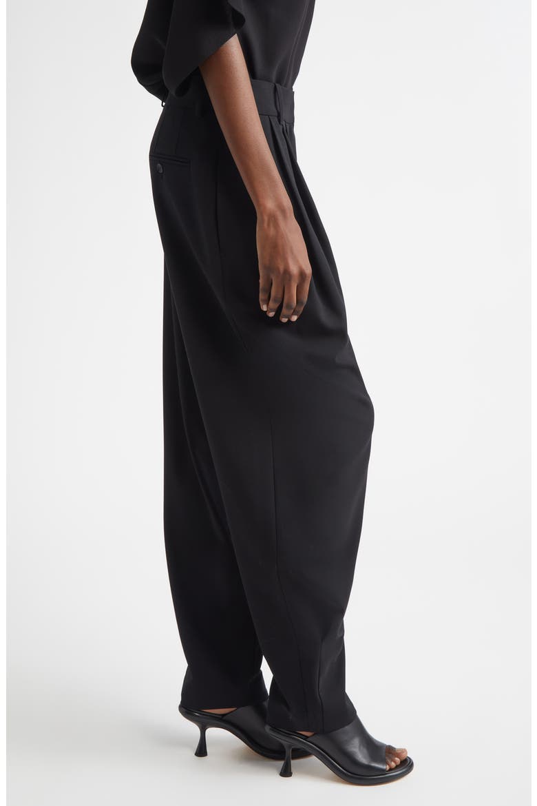 Pleated Wool Stretch Crepe Barrel Leg Pants, Alternate, color, BLACK