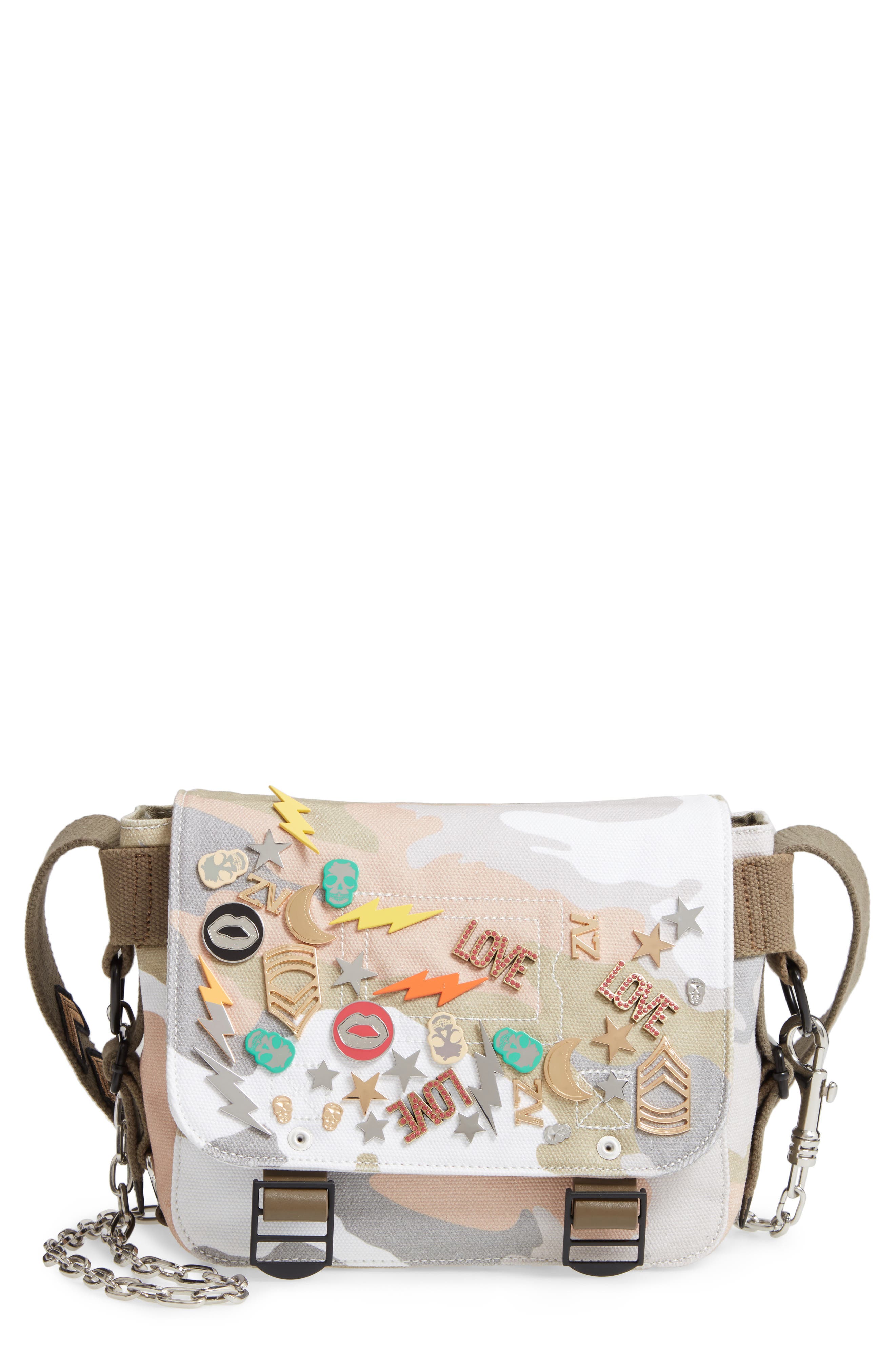 Zadig & Voltaire Ready Made Camo Canvas Messenger Bag, Main, color, 