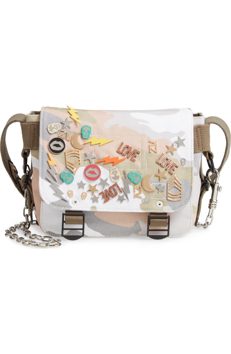 Zadig & Voltaire Ready Made Camo Canvas Messenger Bag, Main, color,