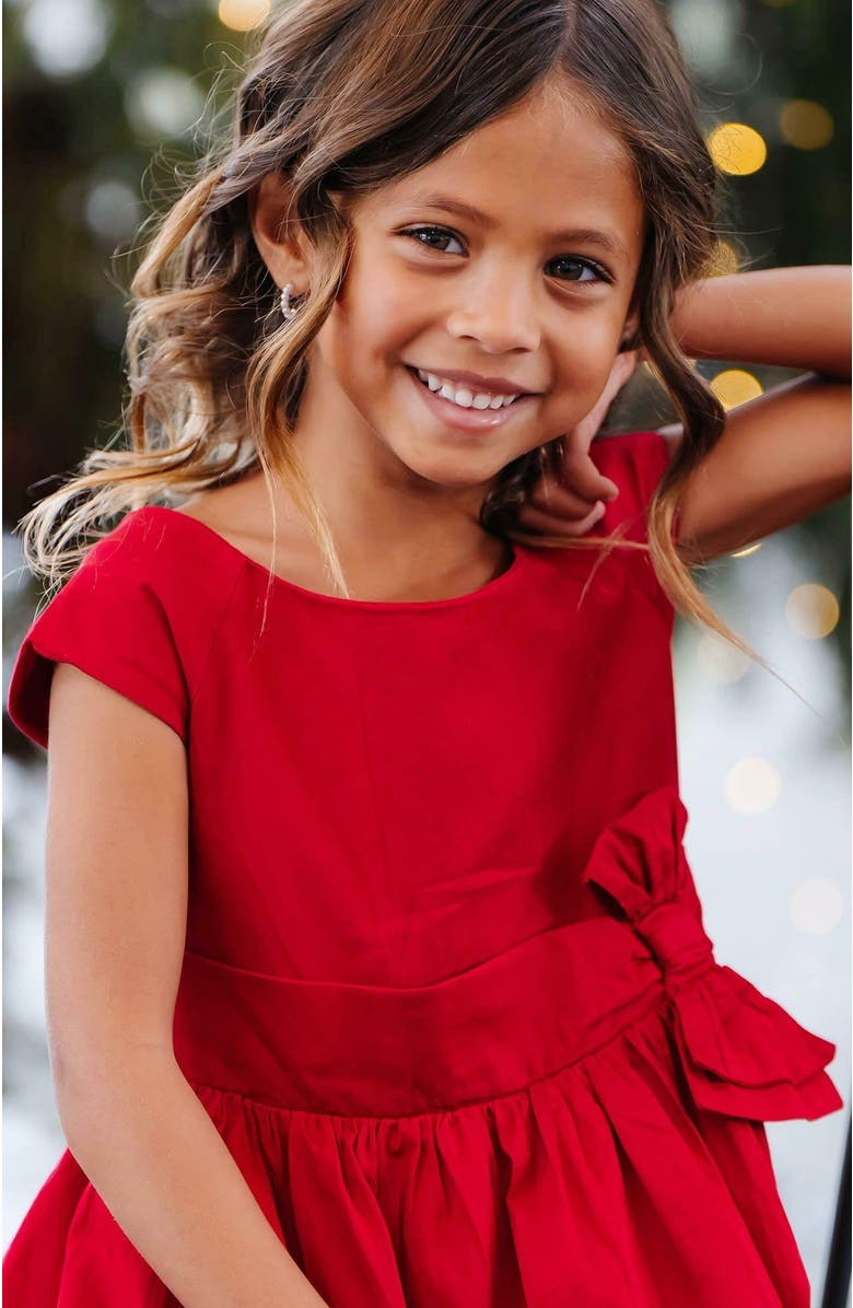 Hope & Henry Girls' Organic Cap Sleeve Party Dress with Bow Sash, Toddler, Alternate, color, Red Sateen