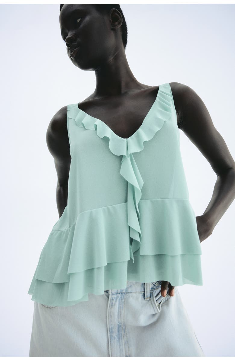 H&M Flounced Vest Top, Alternate, color, Light Turquoise