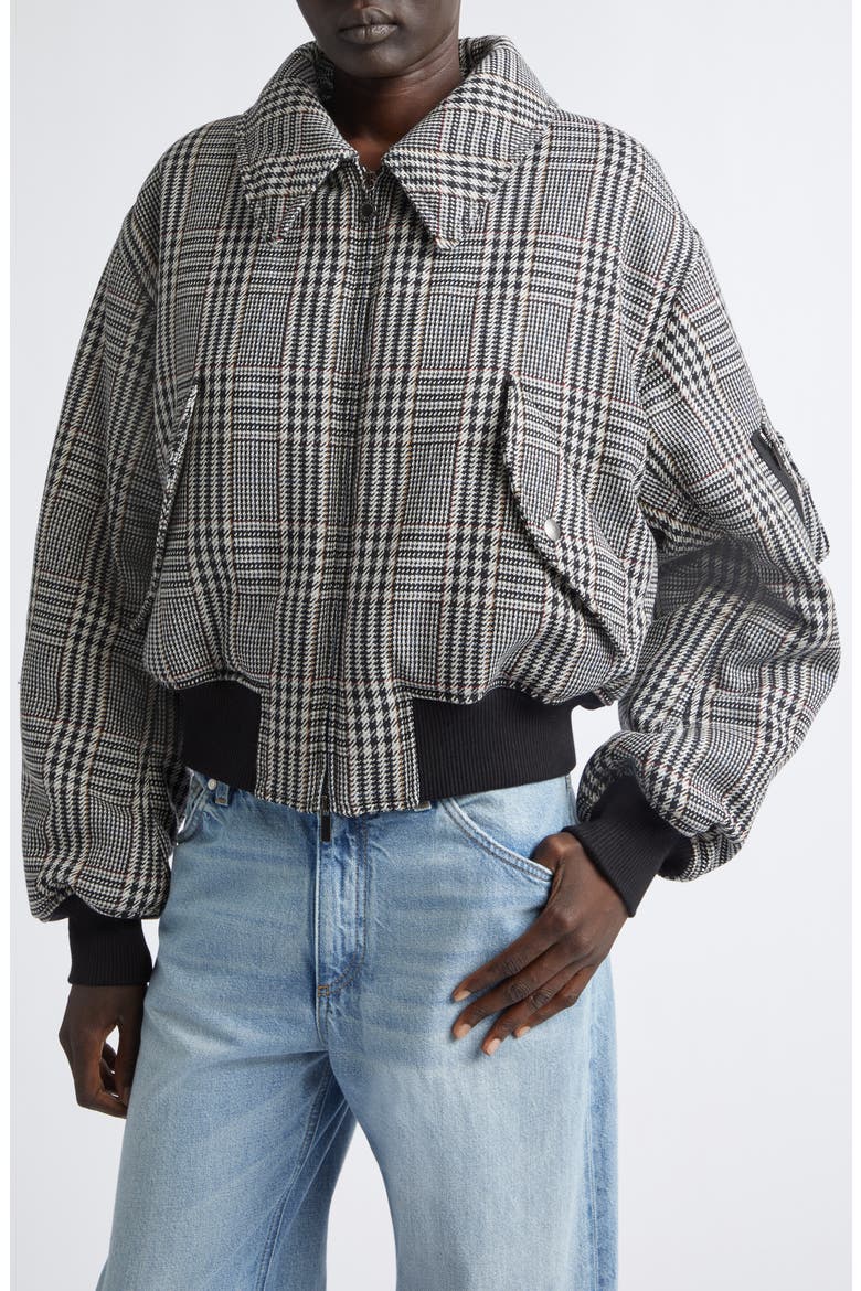 Plush Trim Plaid Bomber Jacket, Alternate, color, MULTICOLOR GREY