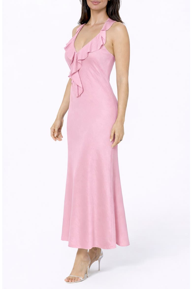 Crushed Satin Ruffle Halter Dress, Alternate, color, ROSE