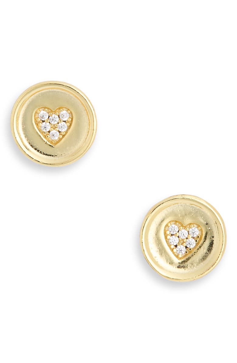 Argento Vivo Sterling Silver Pavé Heart Push Stud Earrings, Main, color, Gold