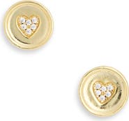 Argento Vivo Sterling Silver Pavé Heart Push Stud Earrings