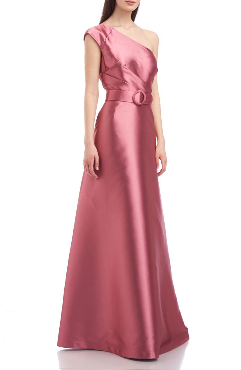 Kay Unger Estella One Shoulder A-Line Satin Gown, Alternate, color,