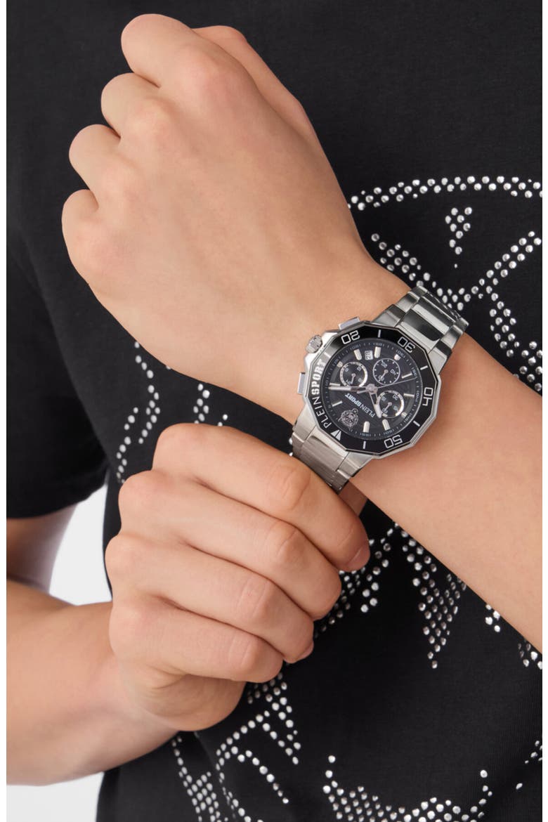 Titan Three Hand Quartz Bracelet Watch, 46mm, Alternate, color, STAINLESS STEEL