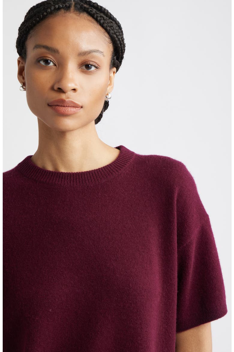Short Sleeve Cashmere Sweater, Alternate, color, BURGUNDY FIELD
