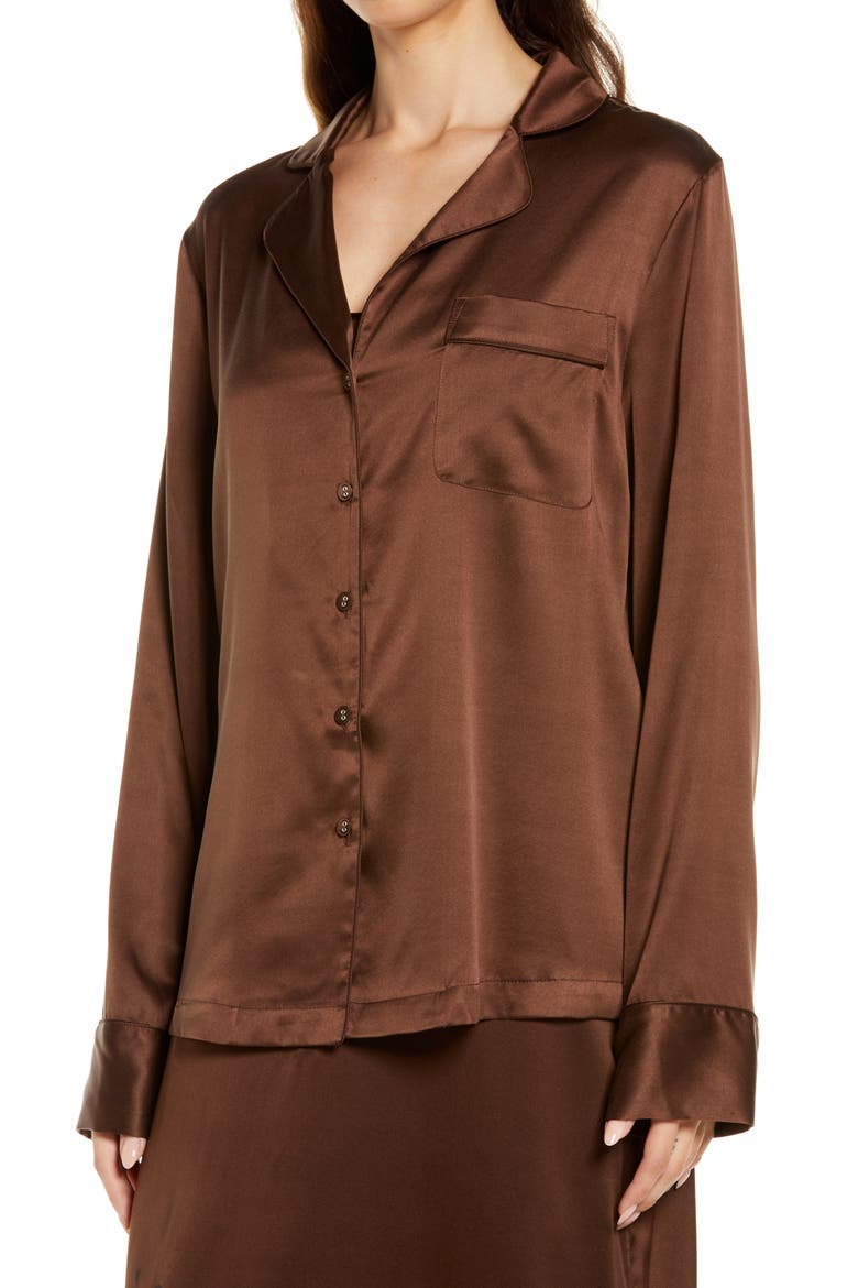 Sandwashed Stretch Silk Button-Up Shirt, Alternate, color, COCOA