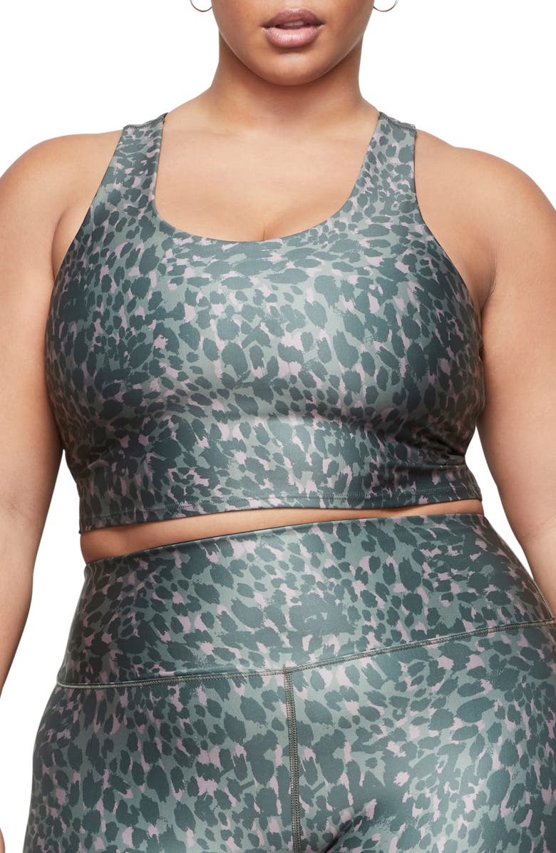 Good American Leopard Print Crisscross Crop Top, Alternate, color, 