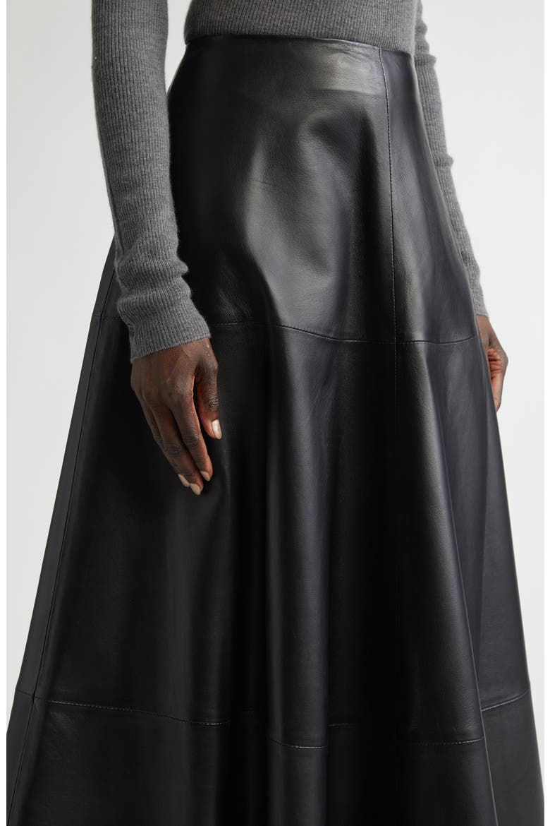 Varda Lambskin A-Line Midi Skirt, Alternate, color, 000001 BLACK