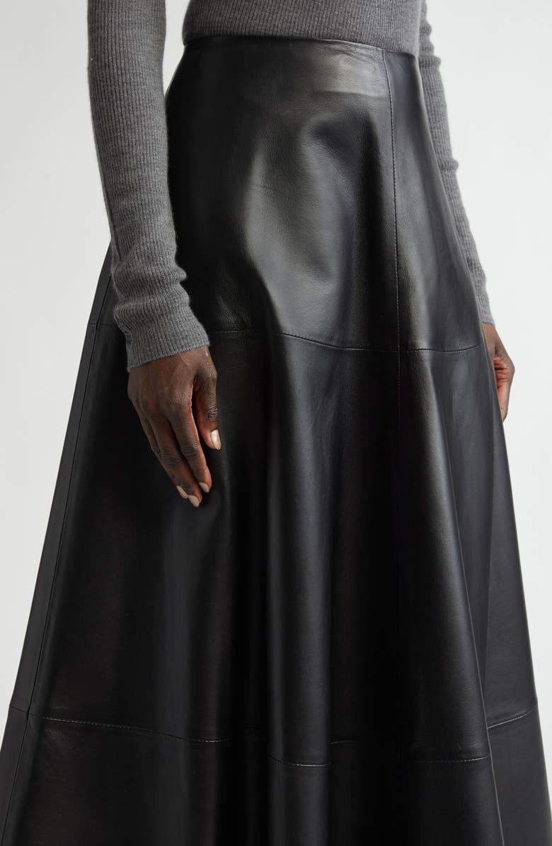 Altuzarra Varda Lambskin A-Line Midi Skirt, Alternate, color, 000001 Black