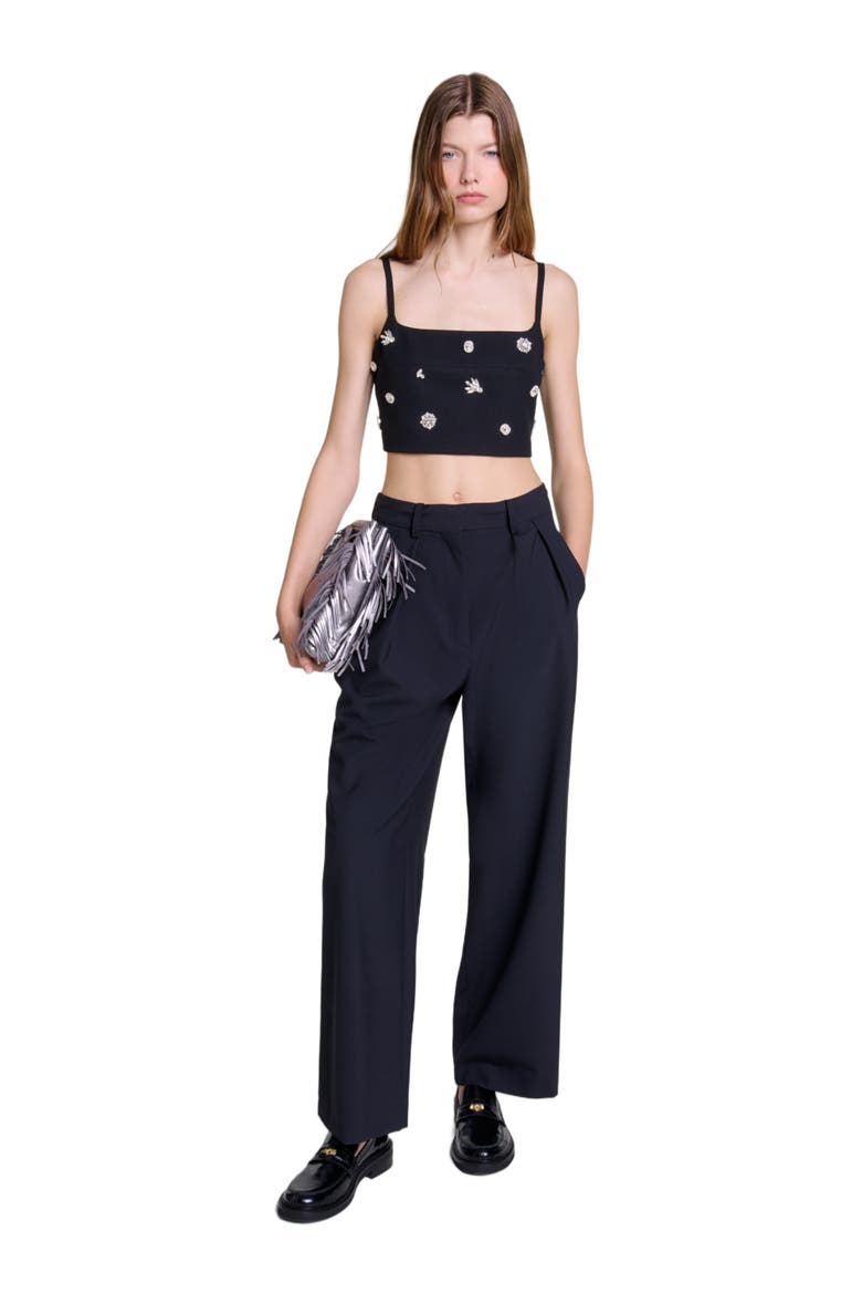 Wide-leg trousers with belt, Alternate, color, Black