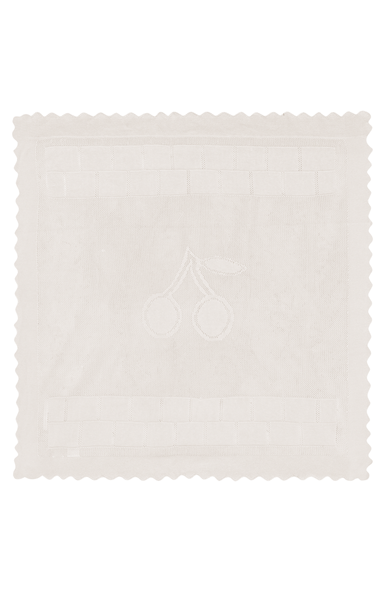 Little Fragile Cherry Print Lace Knit Blanket, Main, color, Off White