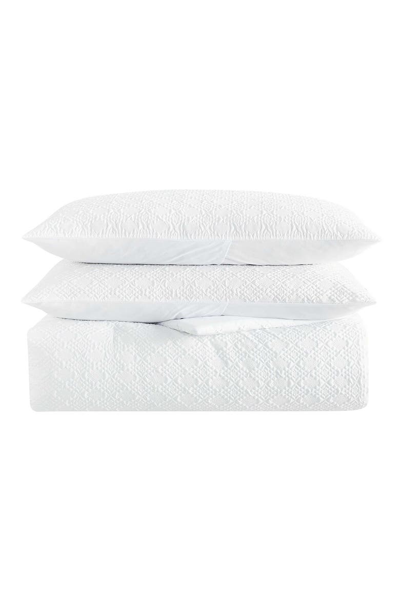 Sedona Geometric Embossed Duvet Set, Main, color, WHITE