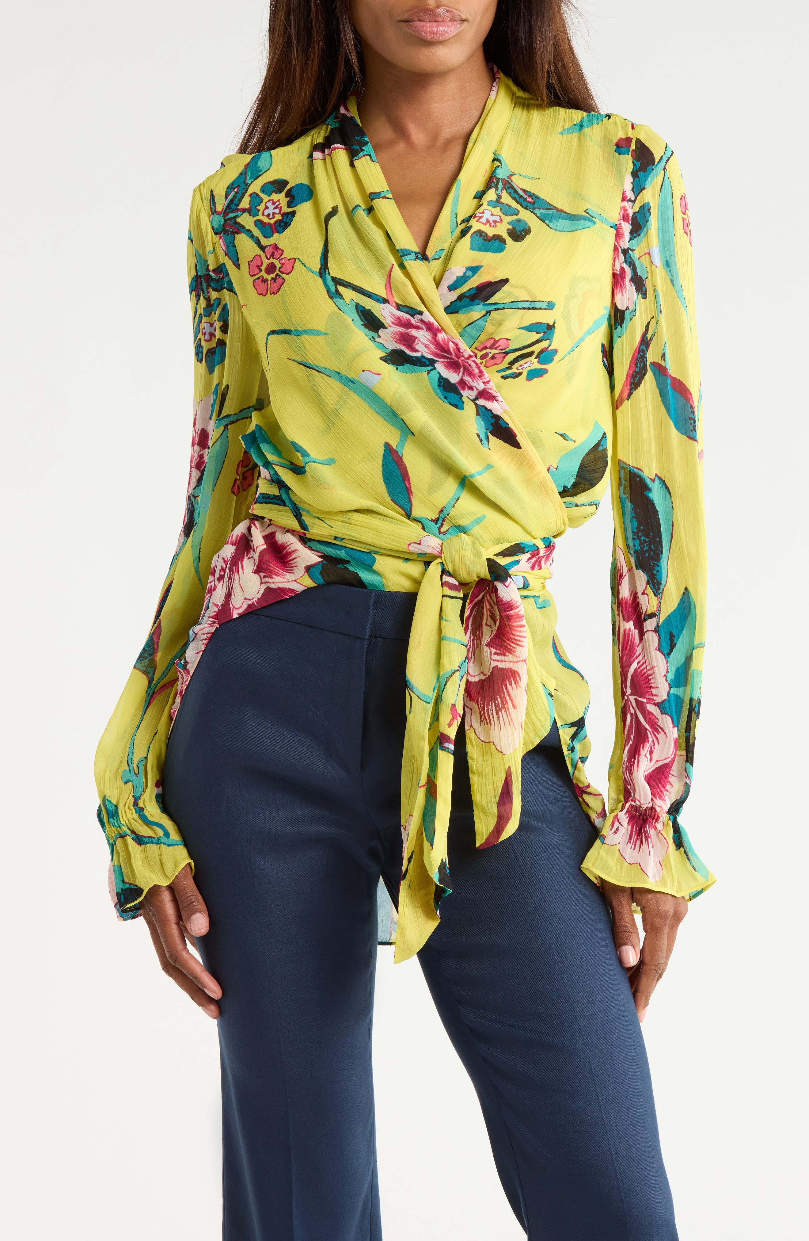 Diane von Furstenberg Doris Long Sleeve Top - Dancing Rose Scale Mix