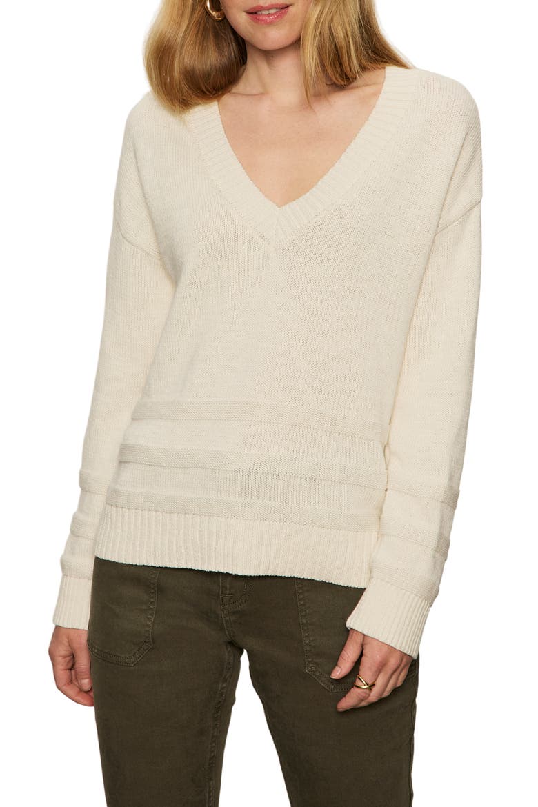 V-Neck Cotton Sweater, Main, color, CHALK WHITE