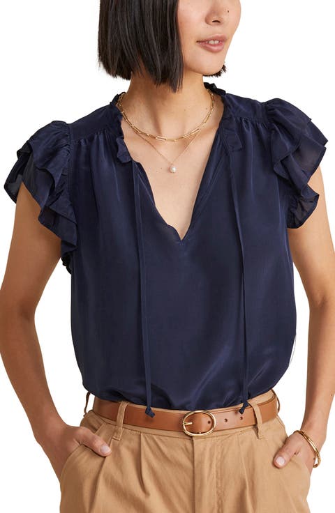 Cupro & Silk Flutter Sleeve Top