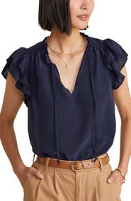 vineyard vines Cupro & Silk Flutter Sleeve Top