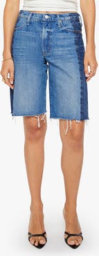 MOTHER The Maven Frayed Denim Bermuda Shorts
