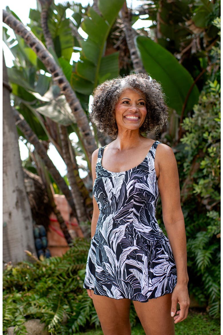 Princess Seam One-Piece Swimdress, Alternate, color, BLACK