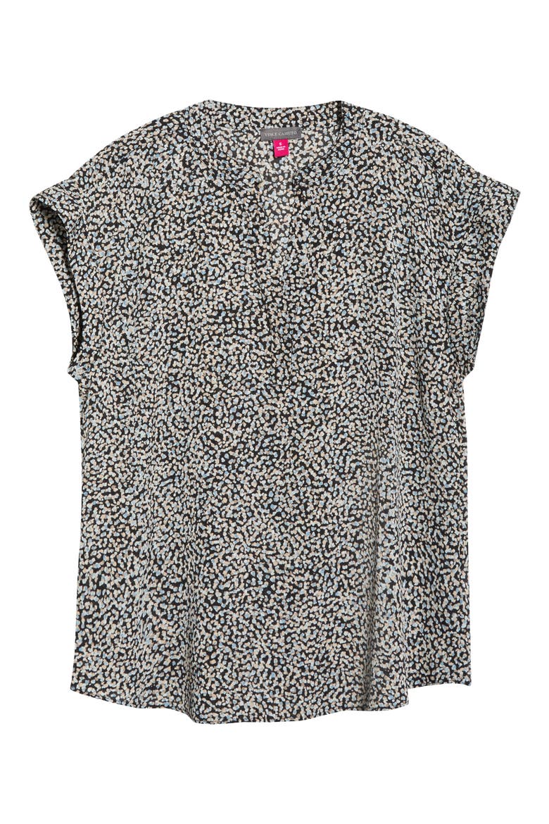 Dot Print Split Neck Top, Alternate, color, RICH BLACK