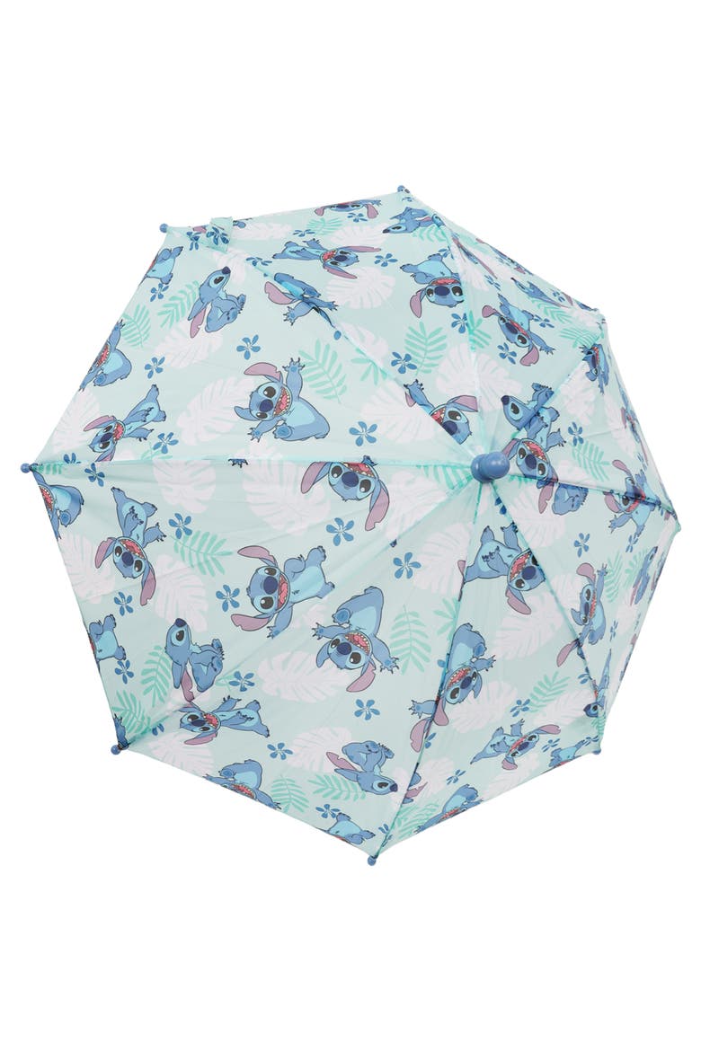 Stitch Tropical Leaf Kids Umbrella, Alternate, color, TEAL
