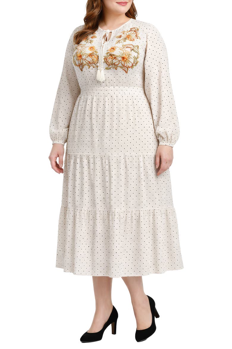 Polka Dot Long Sleeve Midi Dress, Alternate, color, WHITE