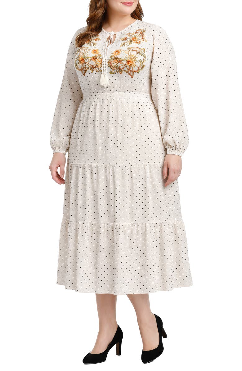 Standards & Practices Polka Dot Long Sleeve Midi Dress, Alternate, color, White